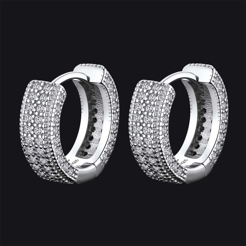 Chunky Diamond Hoop Huggie Earrings for in Sterling Silver