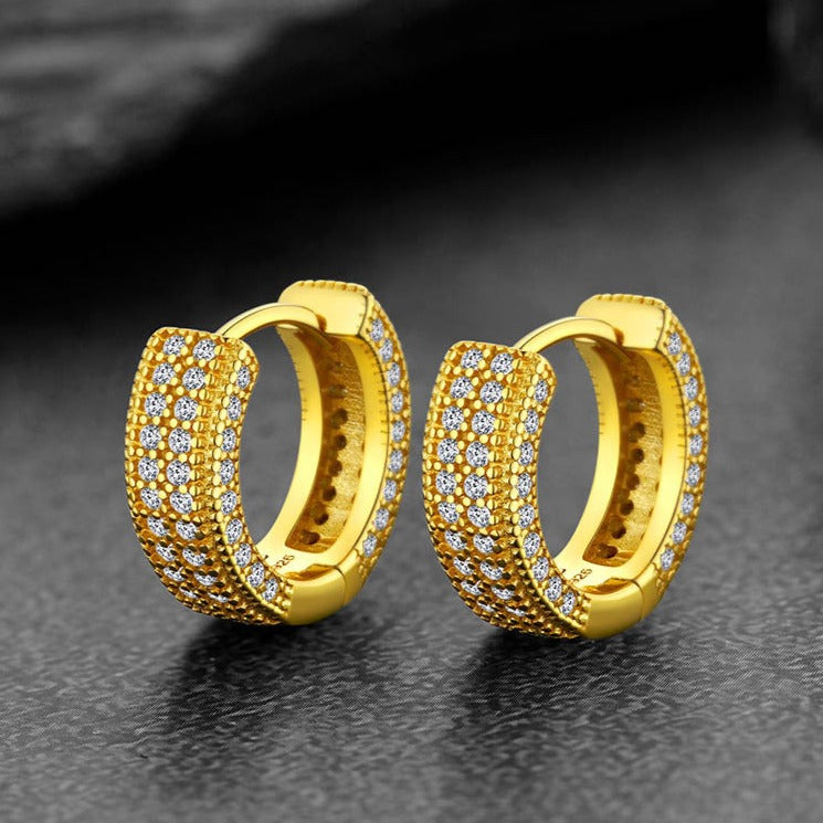 Chunky Diamond Hoop Huggie Earrings for in Sterling Silver