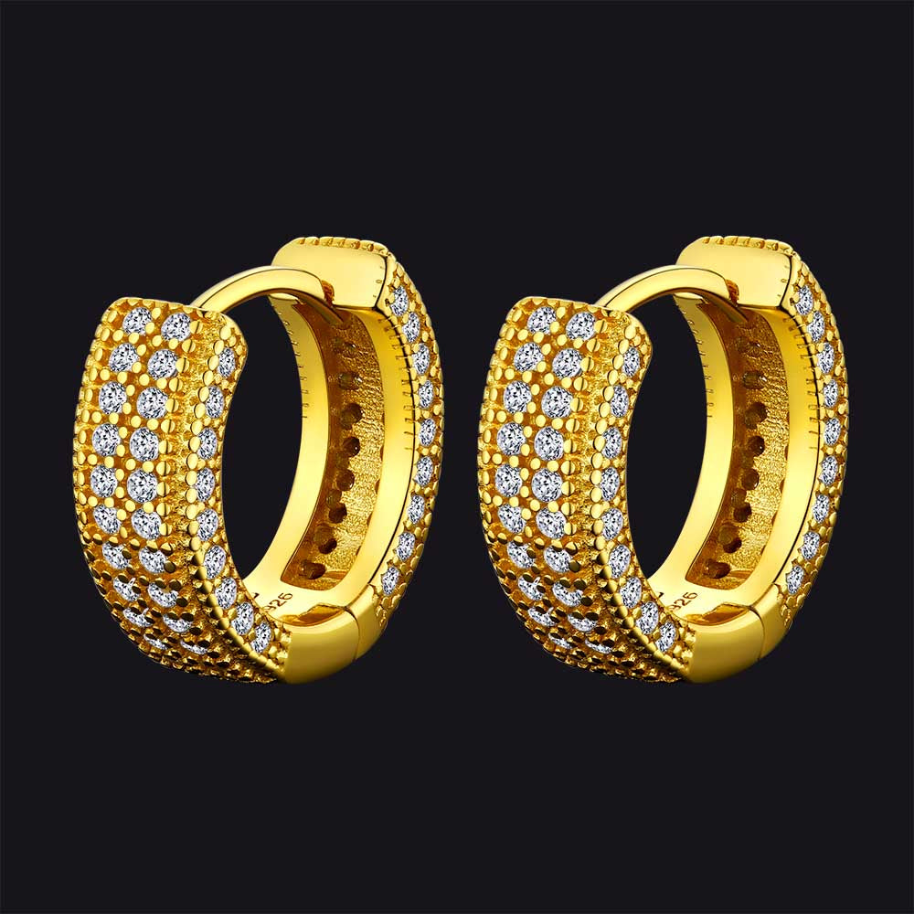 Chunky Diamond Hoop Huggie Earrings for in Sterling Silver