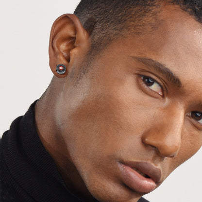 Sterling Silver Viking Runes Gemstone Stud Earrings for