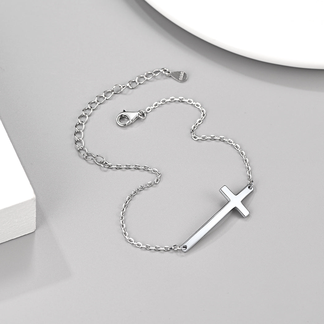 Sterling Silver Sideways Cross Bracelet for /