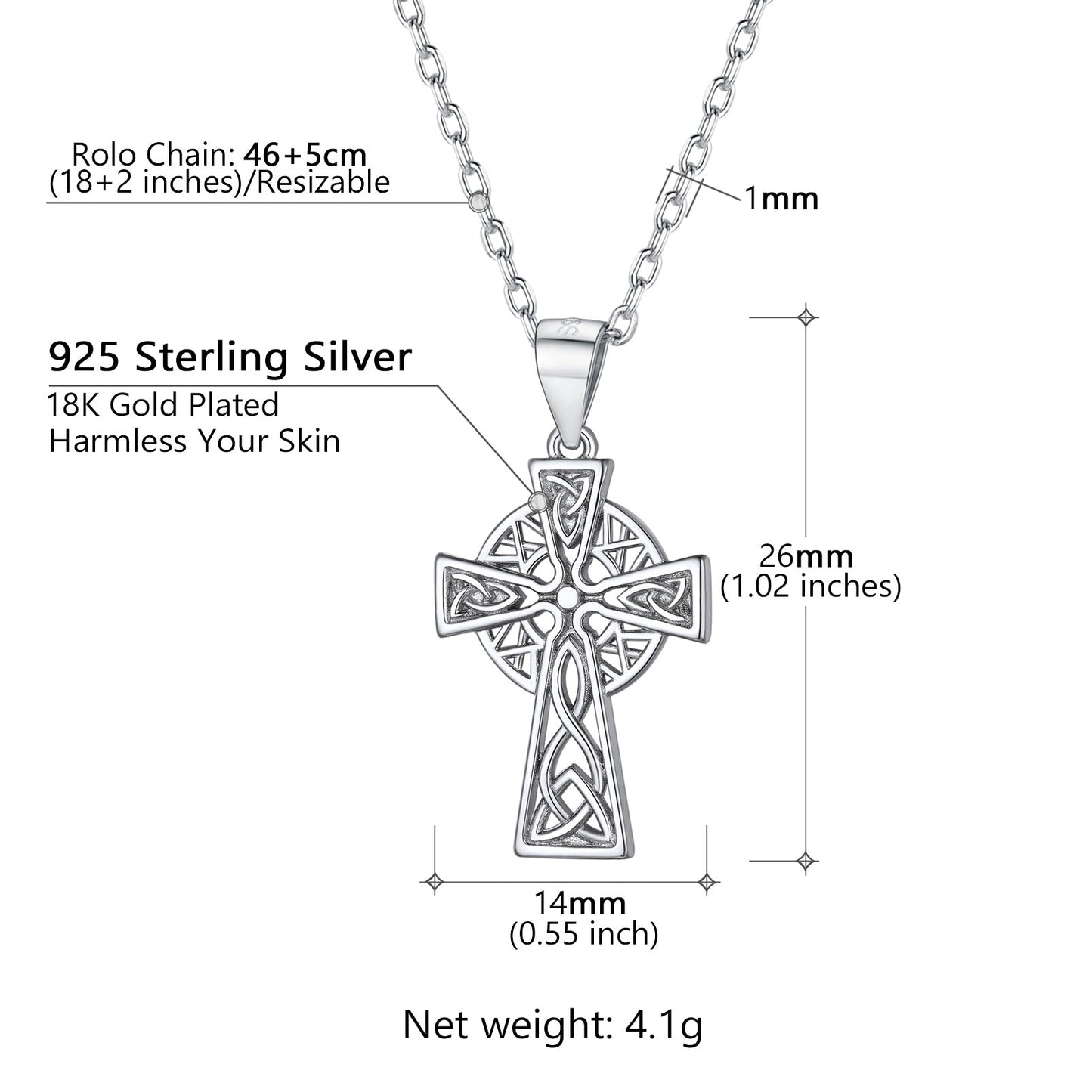 Sterling Silver Celtic Knot Cross Necklace for
