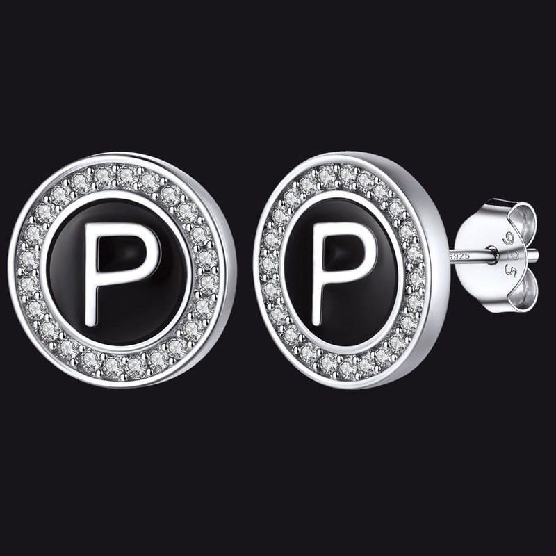 Personalized Black Initial Letter Stud Earrings for