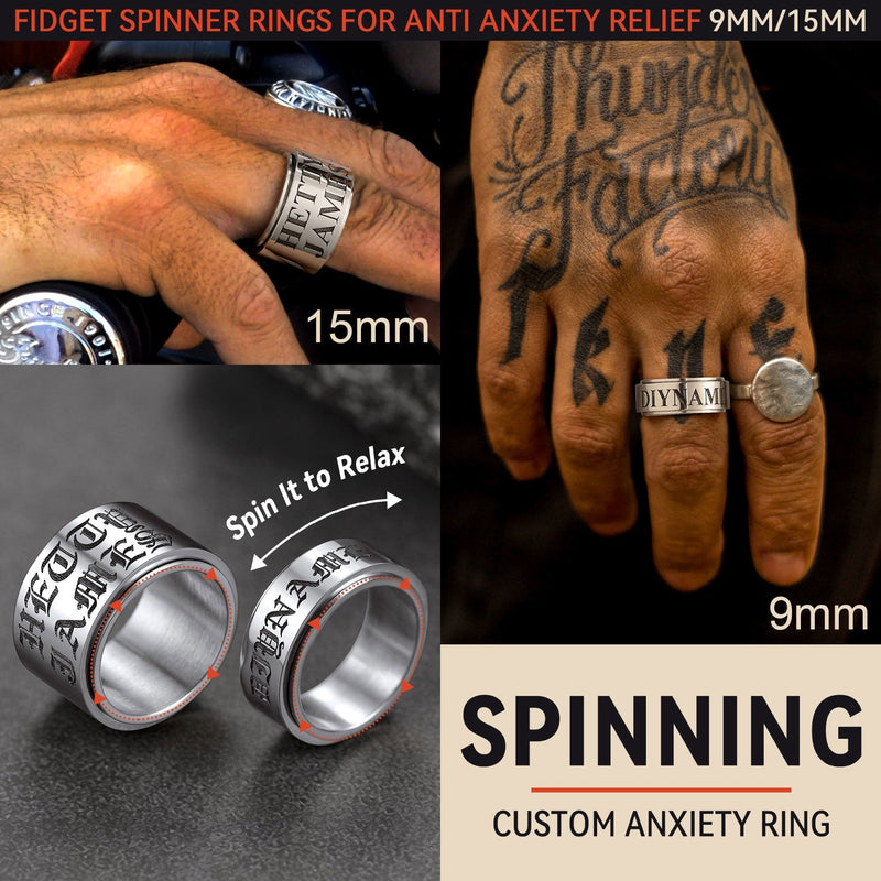 Custom Engraved Fidget Spinner Anxiety Stainless Steel Ring for