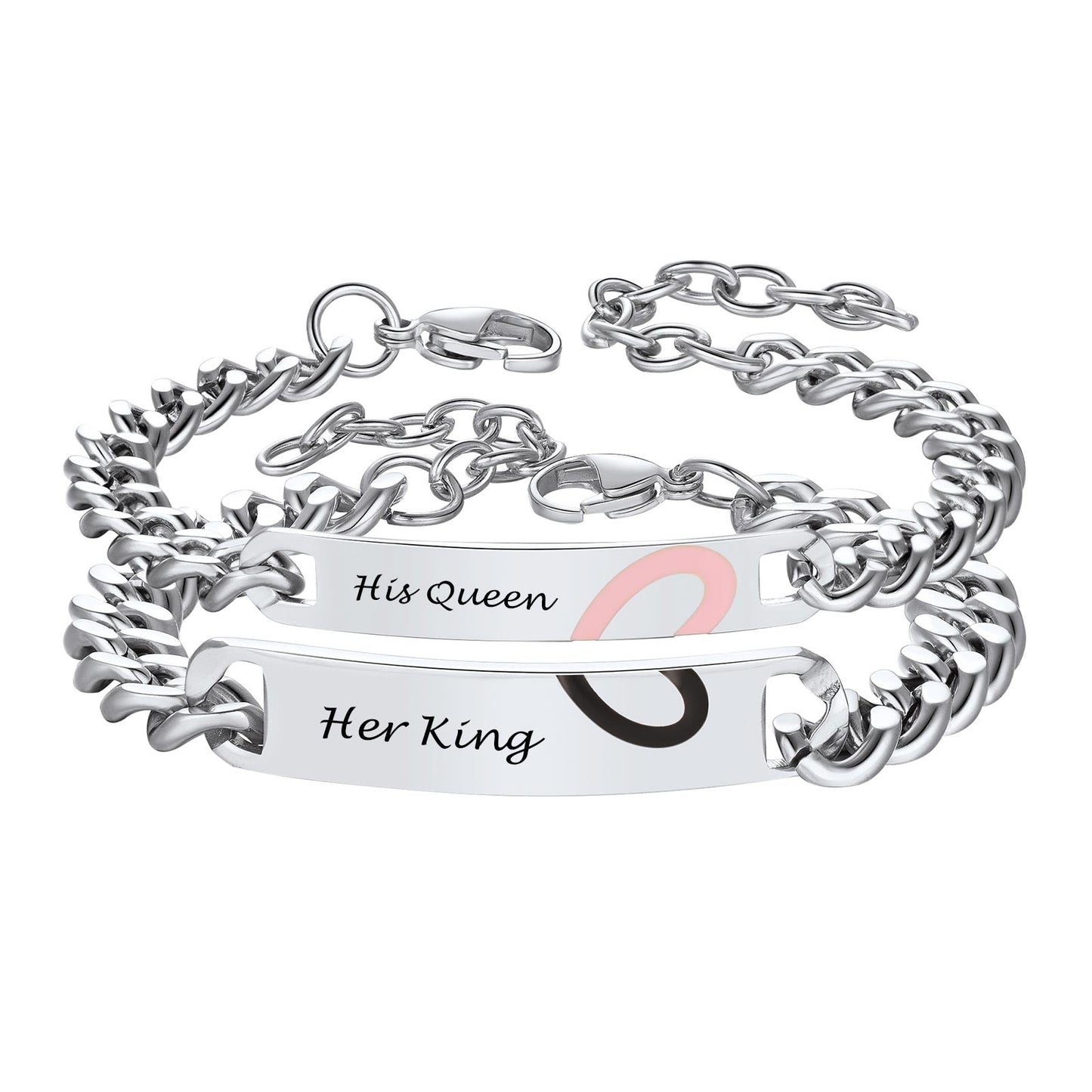 Custom Engraving Heart Couple Link Bracelet