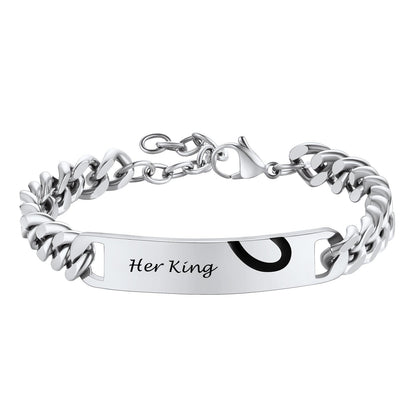 Custom Engraving Heart Couple Link Bracelet