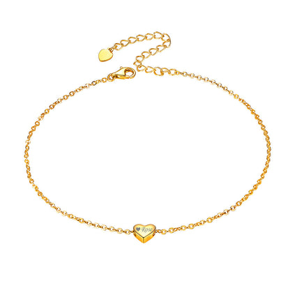 Customized Heart Anklet for in Sterling Silver