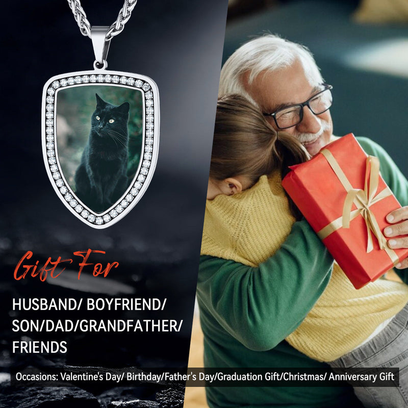 Personalized Shield Picture Necklace Pendant With Cz for