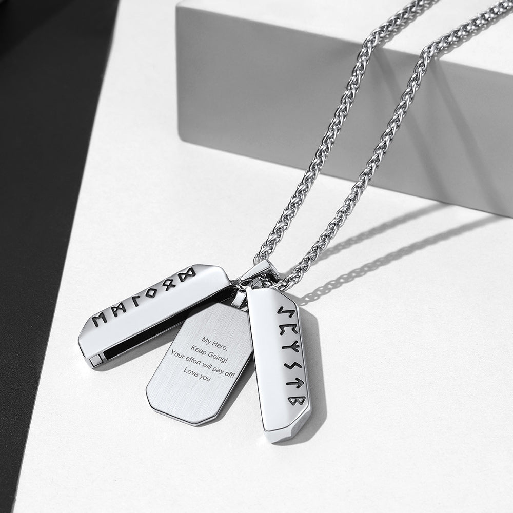 Personalized Picture Locket Dog Tag Necklace With Viking Rune for