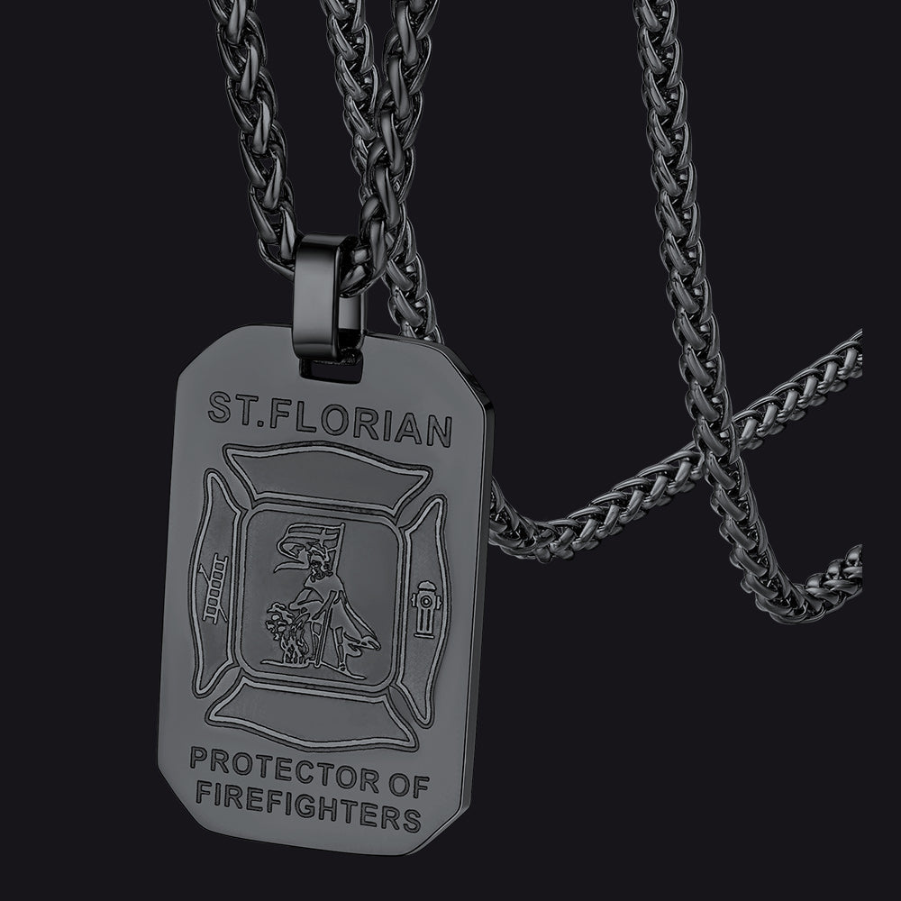 Engraved Saint Florian Firefighter Dog Tag Necklace for Firemen
