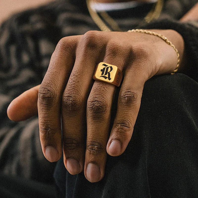 Customized Initial Name Signet Ring Gifts for Father