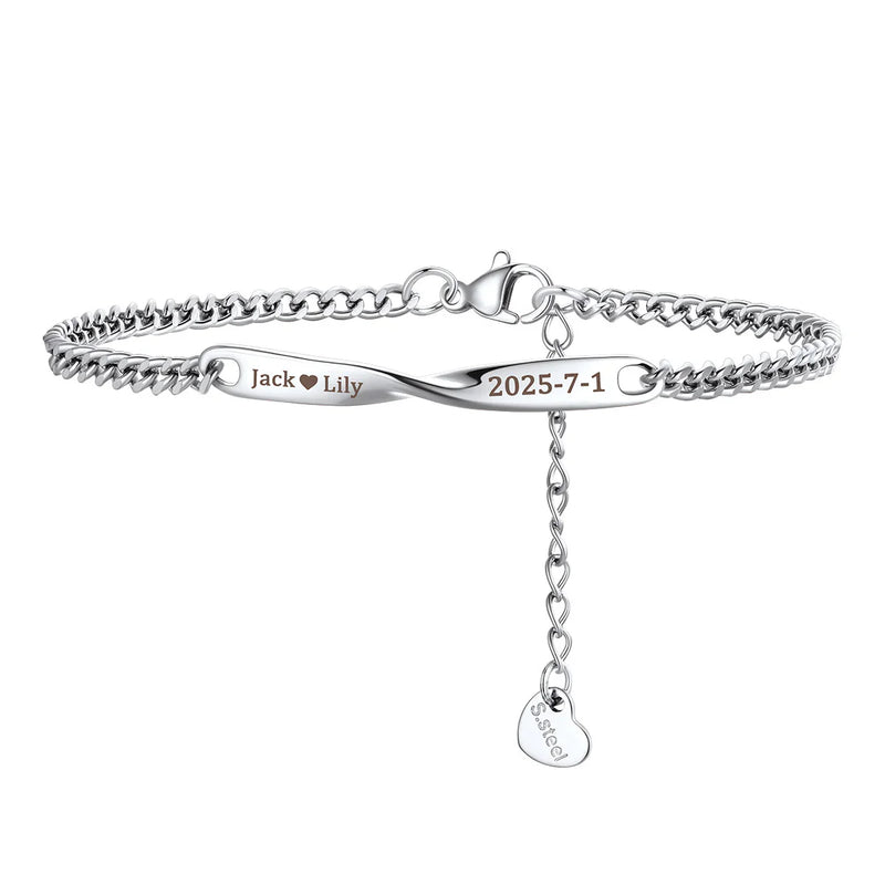 Custom Engraving Mobius Matching Link Bracelets for Couple