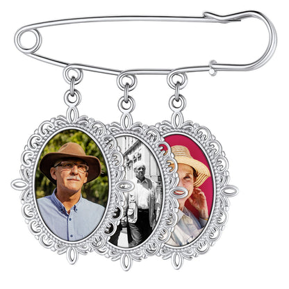 Customized Memorial Photo Charm Boutonniere Pins for Wedding