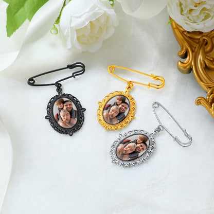 Customized Memorial Photo Charm Boutonniere Pins for Wedding
