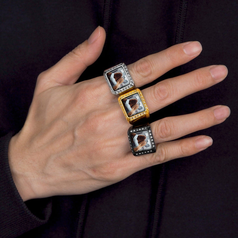 Personalized Photo Name Square Signet Ring Gift for