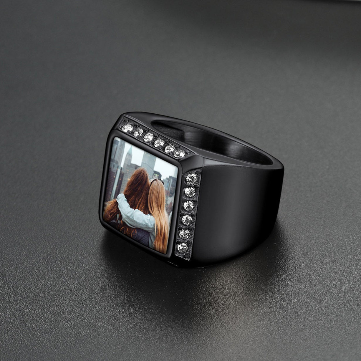 Personalized Photo Name Square Signet Ring Gift for