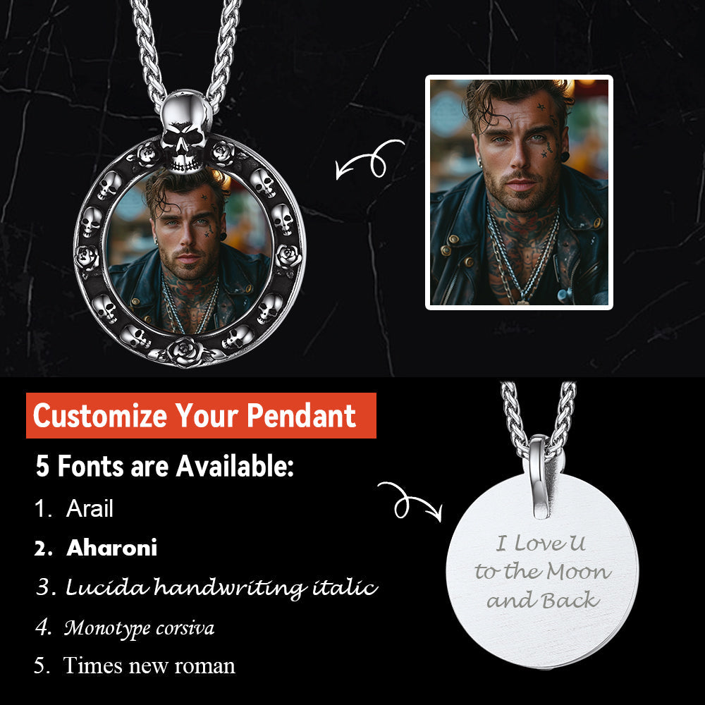 Customized Engraved Photo Necklace With Skull for