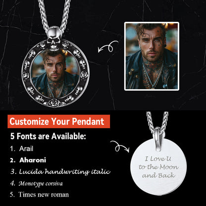 Customized Engraved Photo Necklace With Skull for