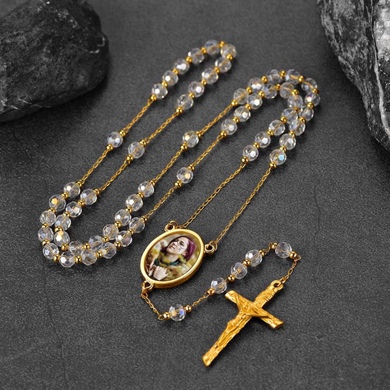Personalized Photo Rosary Beads Cross Necklace With Picture for