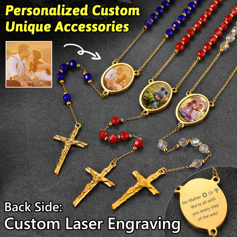 Personalized Photo Rosary Beads Cross Necklace With Picture for