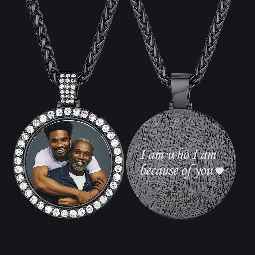 Customized Cubic Zircon Picture Circle Necklace Photo Pendant for