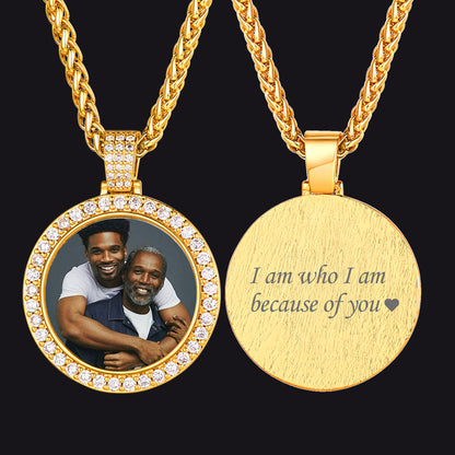 Customized Cubic Zircon Picture Circle Necklace Photo Pendant for