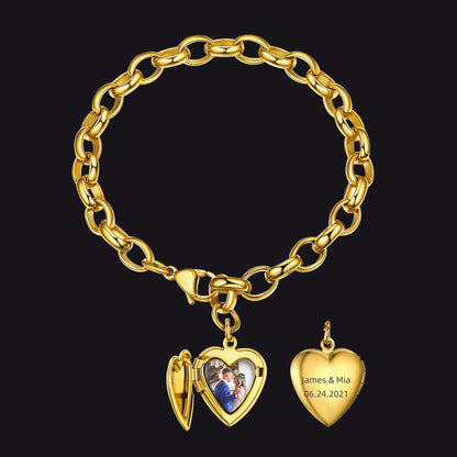 Personalized Heart Picture Locket Bracelet for Girlfriend