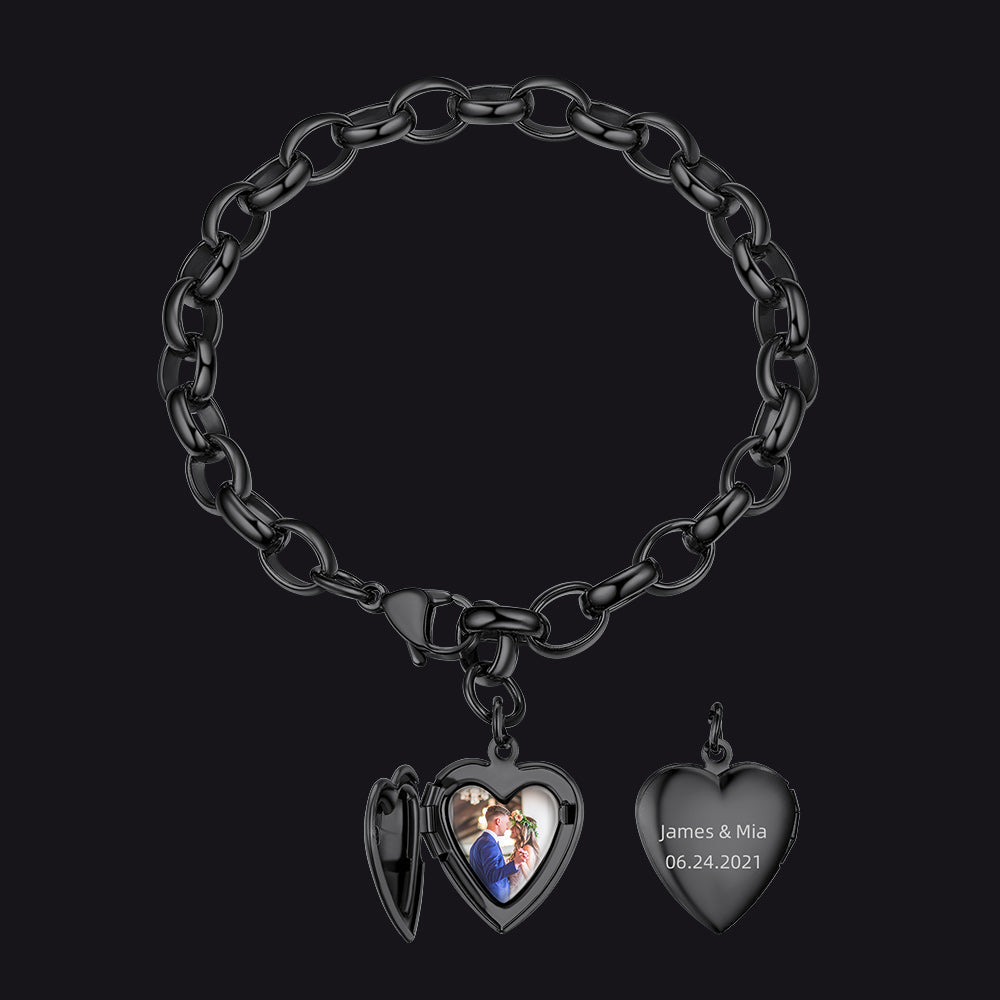 Personalized Heart Picture Locket Bracelet for Girlfriend