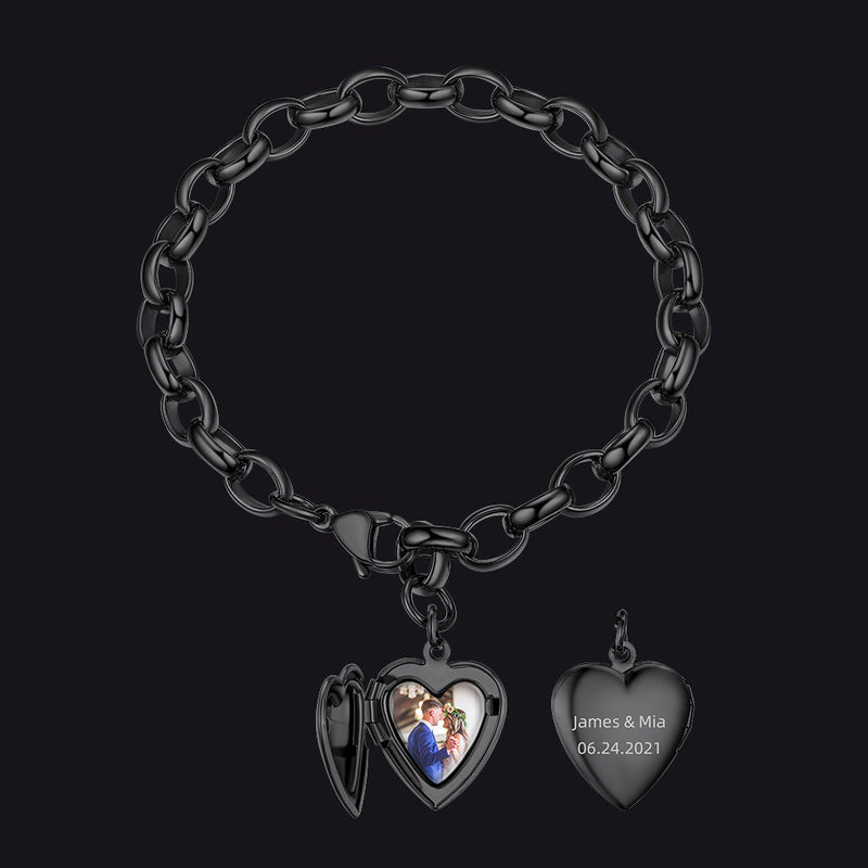 Personalized Heart Picture Locket Bracelet for Girlfriend