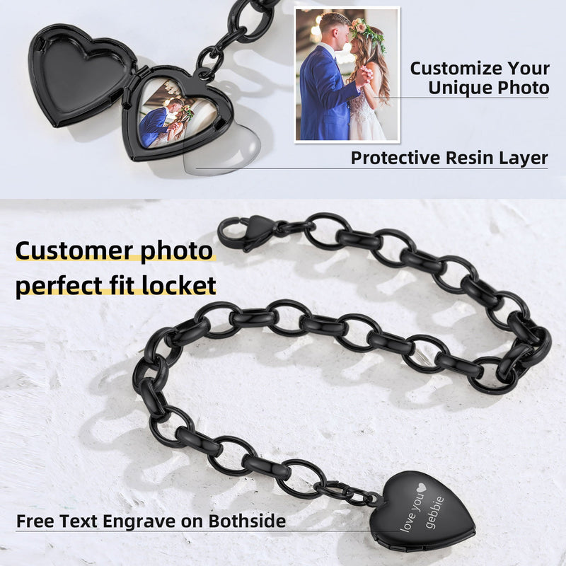 Personalized Heart Picture Locket Bracelet for Girlfriend