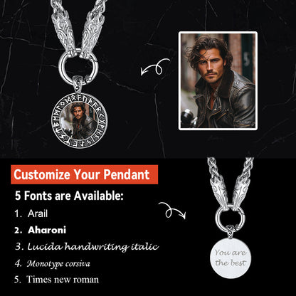 Personalized Viking Picture Necklace With Wolf King Chain