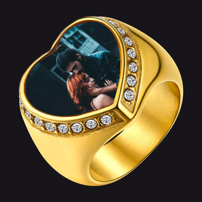 Personalized Custom Heart Photo Signet Ring for