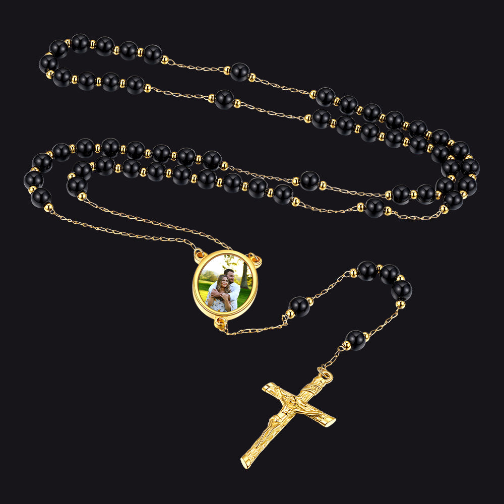 Personalized Picure Rosary Beads Pearl Chain Necklace for