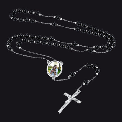 Personalized Picure Rosary Beads Pearl Chain Necklace for