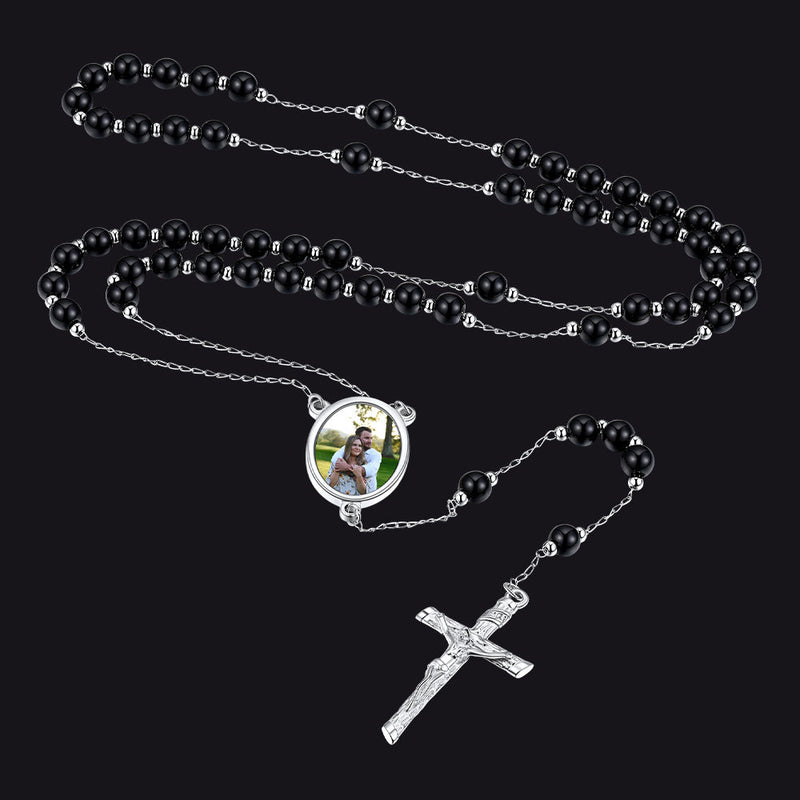 Personalized Picure Rosary Beads Pearl Chain Necklace for