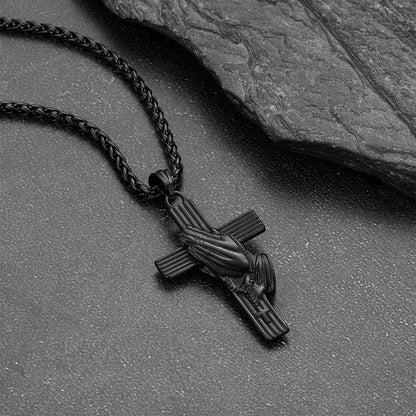 Customized Cross Urn Ashes Necklace With Praying Hands for Memorial Gift
