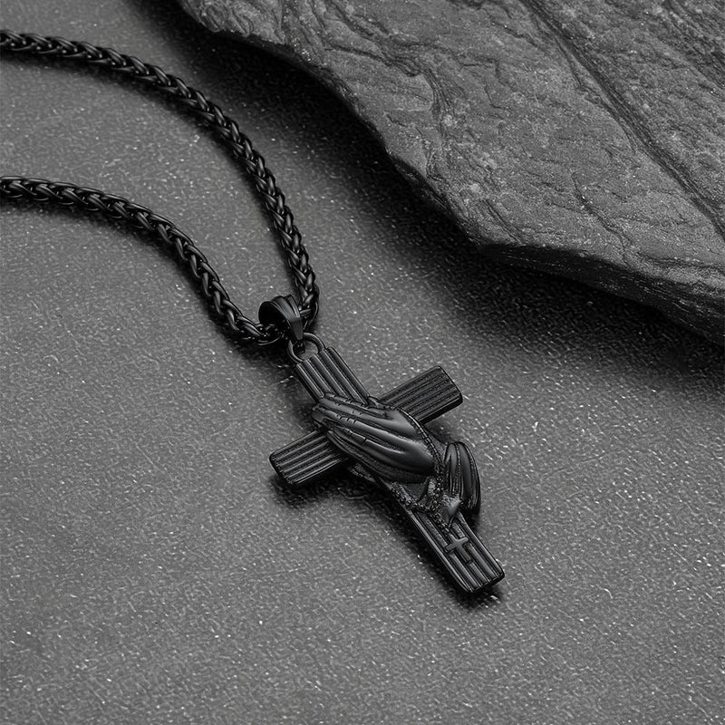 Customized Cross Urn Ashes Necklace With Praying Hands for Memorial Gift