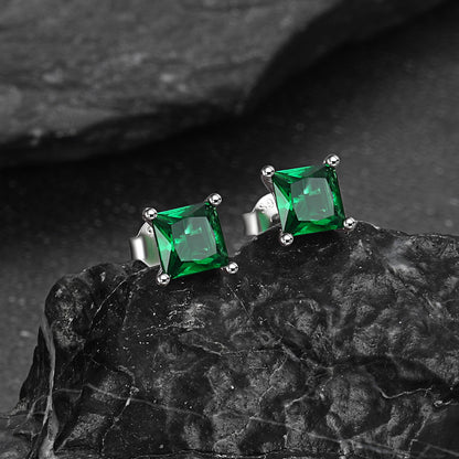 Sterling Silver Princess Cut Birthstone Stud Earrings Gift for Her
