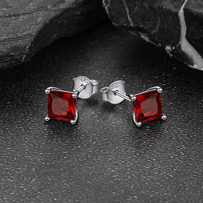 Sterling Silver Princess Cut Birthstone Stud Earrings Gift for Her