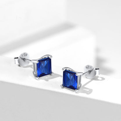 Sterling Silver Princess Cut Birthstone Stud Earrings Gift for Her