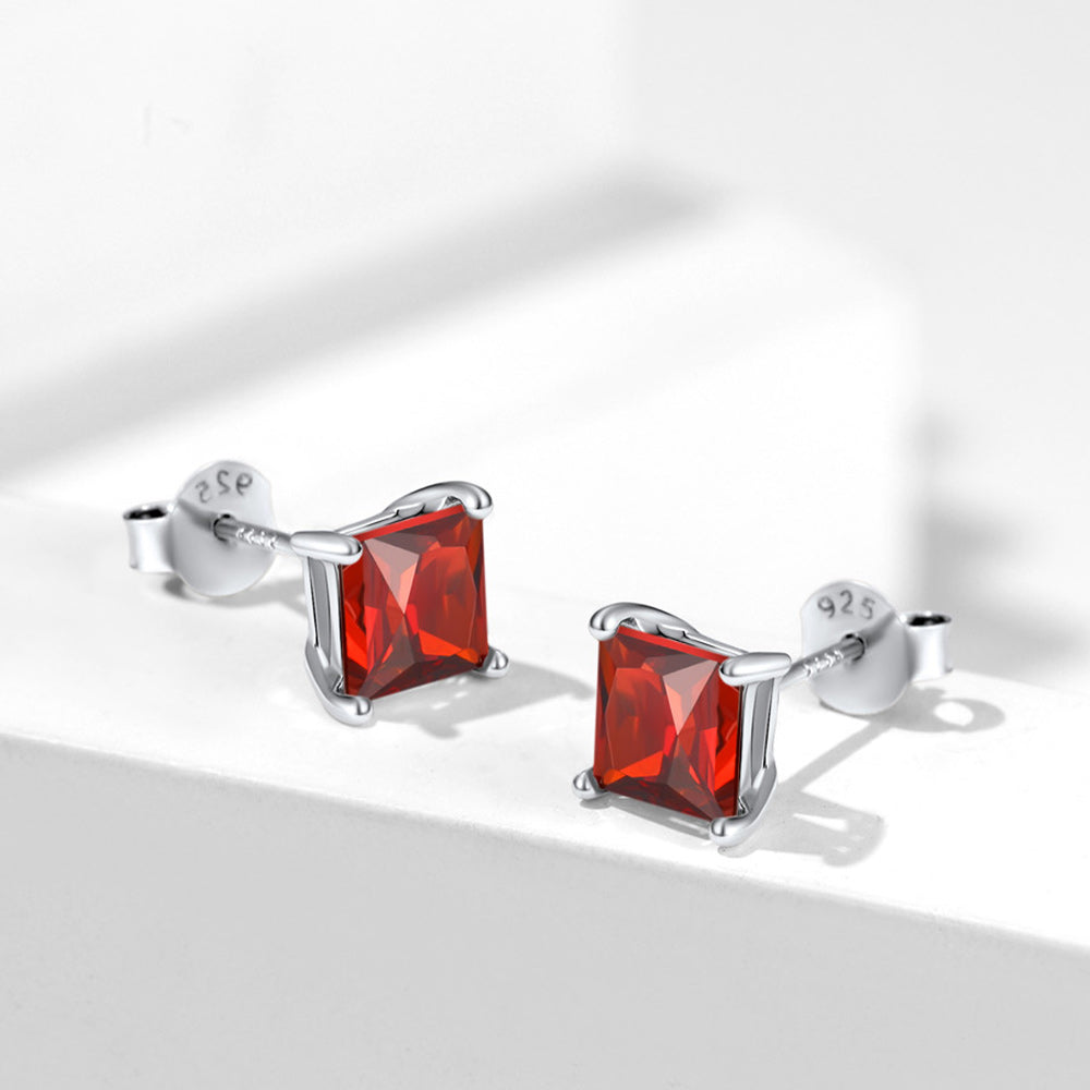 Sterling Silver Princess Cut Birthstone Stud Earrings Gift for Her