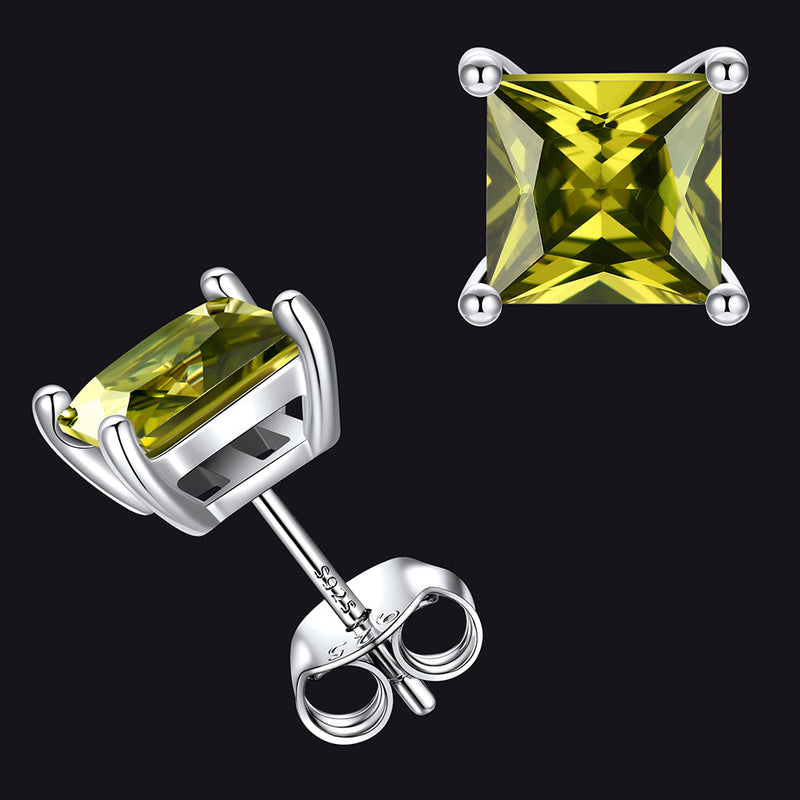 Sterling Silver Princess Cut Birthstone Stud Earrings Gift for Her