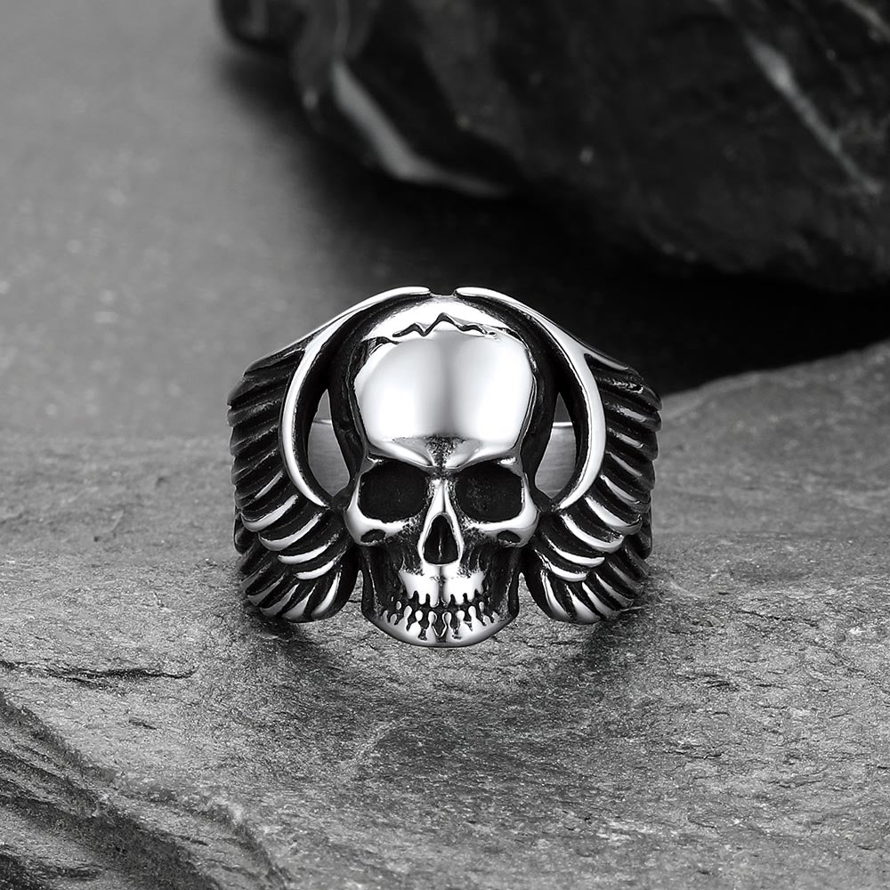 Gothic Cool Wings Skull Stainless Steel Ring for