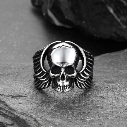 Gothic Cool Wings Skull Stainless Steel Ring for