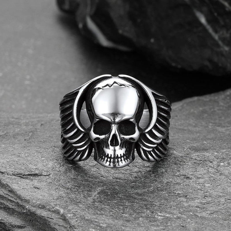 Gothic Cool Wings Skull Stainless Steel Ring for