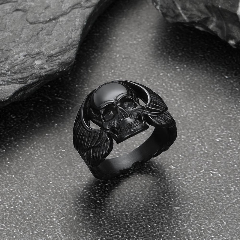 Gothic Cool Wings Skull Stainless Steel Ring for