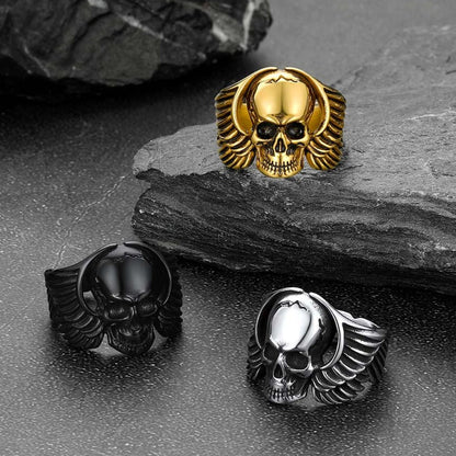 Gothic Cool Wings Skull Stainless Steel Ring for
