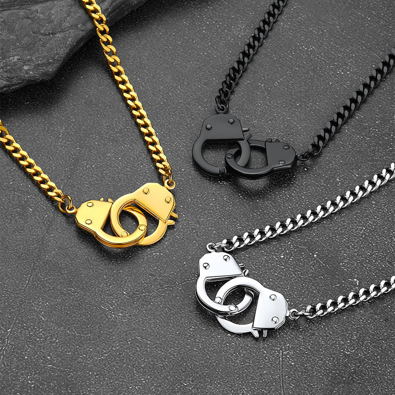 Gothic Punk Handcuff Necklace & Bracelet Jewelry Set for