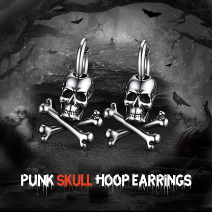 Punk Skull Crossbone Hoop Earrings Gift for
