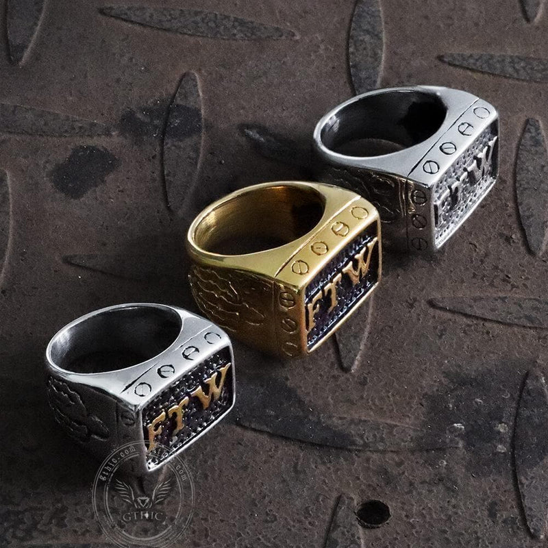 Punk Ftw Letters Stainless Steel Biker Ring